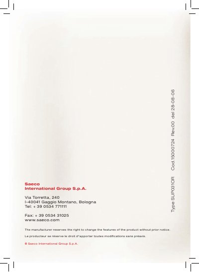 Saeco SUP031OR Coffee Machine User Guide