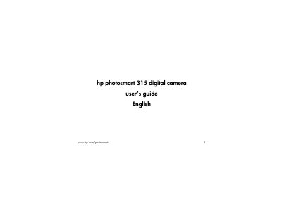 HP PhotoSmart 315 Digital Camera User Manual - cover page