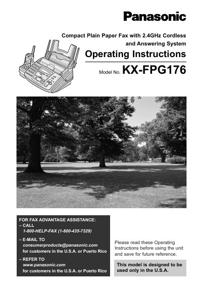 Panasonic KX-FPG176 Compact Plain Paper Fax Operating Instructions