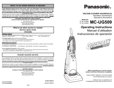 Panasonic MC-UG509 Vacuum Cleaner Operating Instructions - cover page
