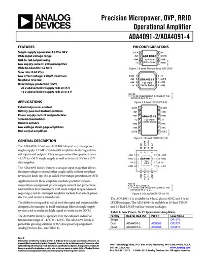 Analog Devices ADA4091-2/ADA4091-4 Datasheet