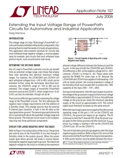 Linear Technology AN107-1 Application Note: Extending PowerPath Input Voltage Range - cover page