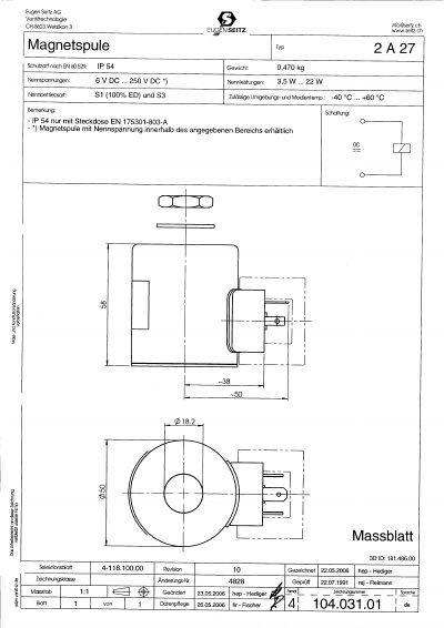 Eugen Seitz 2A2Z Vent Valve Solenoid Data Sheet - cover page