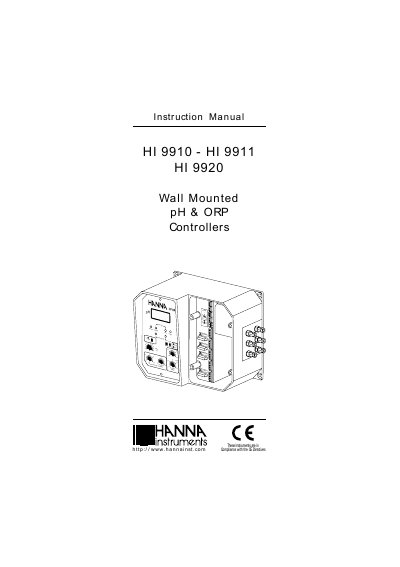 Hanna Instruments HI 9910/9911/9920 Wall Mounted pH ORP Controllers Instruction Manual - cover page