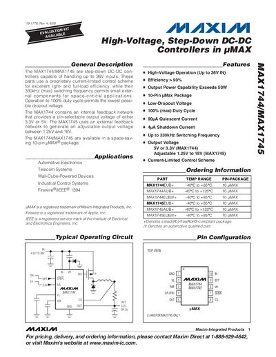 Maxim MAX1744/MAX1745 High-Voltage Step-Down DC-DC Controller Datasheet - cover page