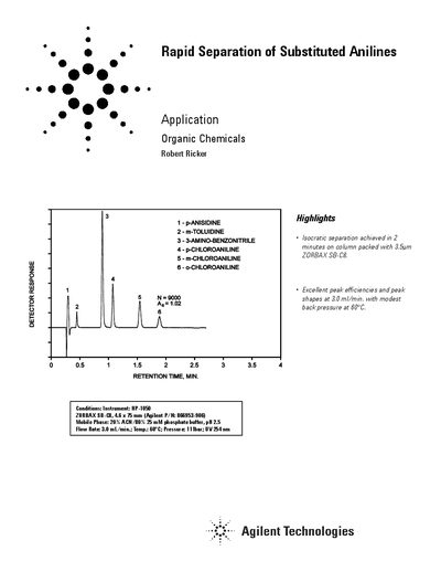 Agilent Rapid Separation of Substituted Anilines Application Note - cover page