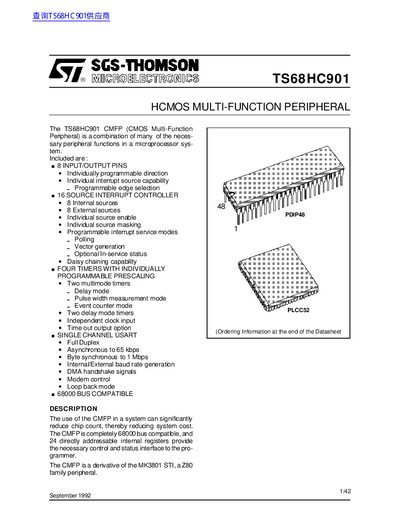SGS-THOMSON TS68HC901 HCMOS Multi-Function Peripheral Datasheet - cover page