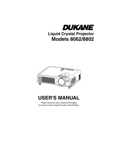 Dukane 8062/8802 Liquid Crystal Projector User's Manual - cover page