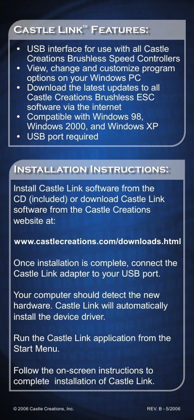 Castle Creations Castle Link Features and Installation Instructions - cover page