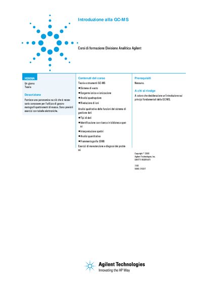 Agilent H2609A GC-MS Training Course Introduction - cover page