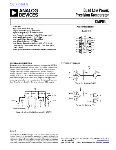 ANALOG DEVICES 23 ns 65 ns Low Voltage Comparators CMP401/CMP402 datasheet(1) - cover page
