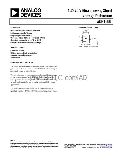 Analog Devices ADR1500 Voltage Reference Datasheet - cover page