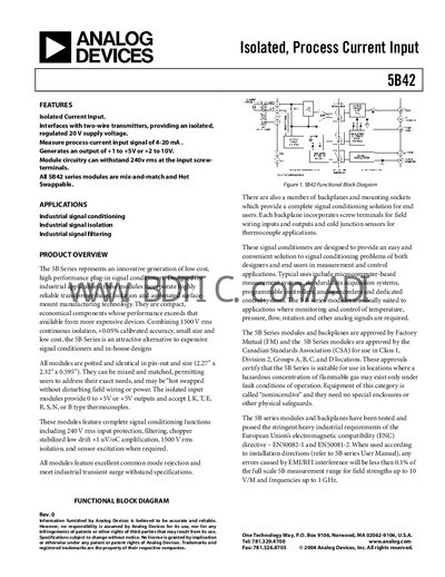 Analog Devices 5B42 Signal Conditioning Module Handbook - cover page