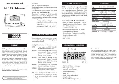 Hanna Instruments HI 143 T-Logger Instruction Manual - cover page