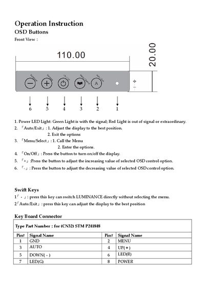 i-Tech LCD Display OSD Buttons Operation Instruction