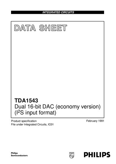 Philips TDA1543 Dual 16-bit DAC Datasheet - cover page