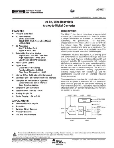 Texas Instruments ADS1271 Datasheet - cover page