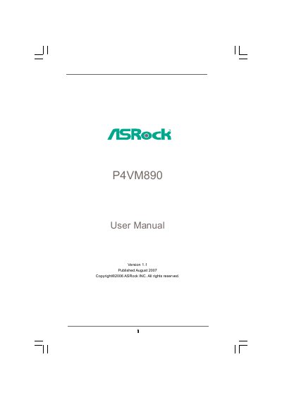 ASRock P4VM890 Motherboard User Manual - cover page