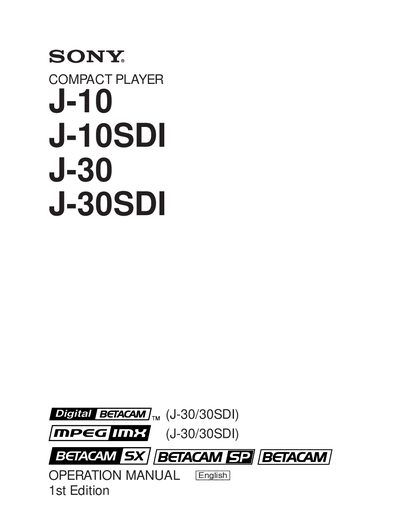 Sony J-10 / J-10SDI / J-30 / J-30SDI Compact Player Operation Manual - cover page