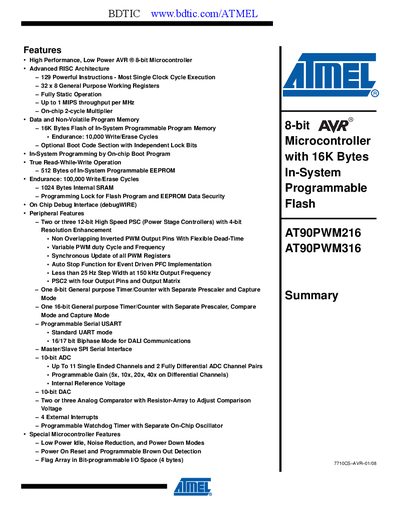 Atmel AT90PWM216/316 Datasheet - cover page