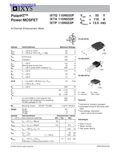 IXYS 110N055P Power MOSFET Datasheet - cover page