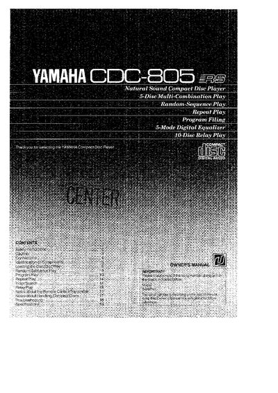 Yamaha CDC-805 Compact Disc Player User Manual - cover page