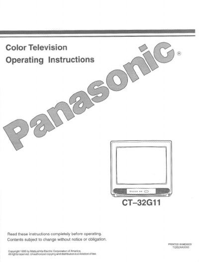 Panasonic CT-32G11 Color Television Operating Instructions - cover page