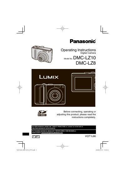 Panasonic DMC-LZ10 DMC-LZ8 Digital Camera Operating Instructions
