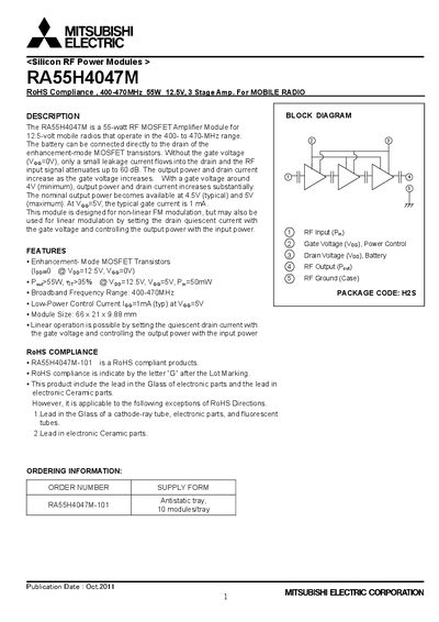 Mitsubishi Electric RA55H4047M Datasheet - cover page