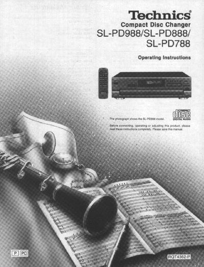 Technics SL-PD988/SL-PD888/SL-PD788 Compact Disc Changer Operating Instructions - cover page