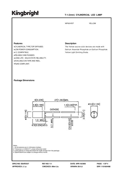 Kingbright DSAF2537 LED Lamp Datasheet - cover page