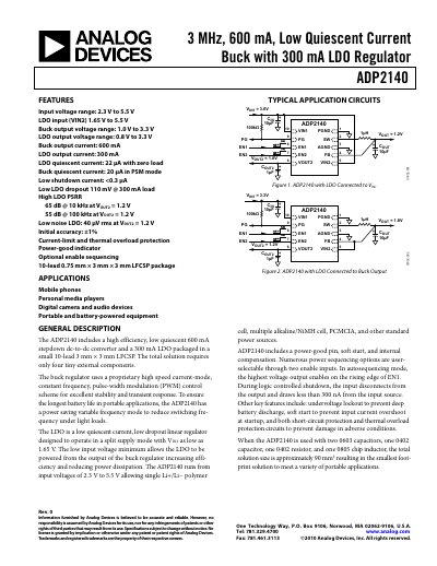 Analog Devices ADP2140 Datasheet - cover page