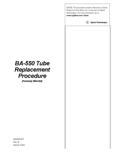 Agilent BA-550 Tube Replacement Procedure Service Manual - cover page