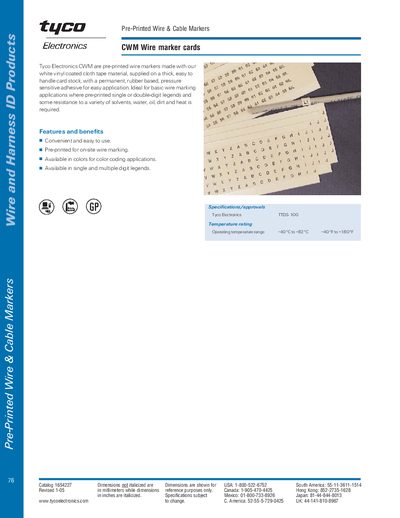 Tyco CWM Wire Marker Cards Product Leaflet - cover page