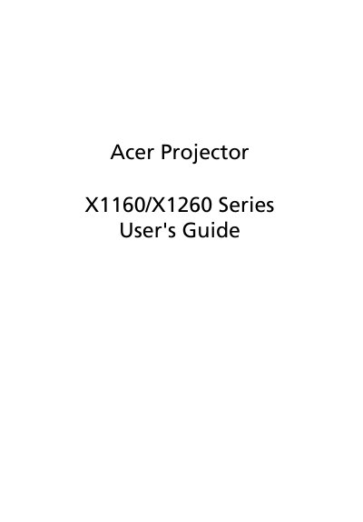 Acer X1160/X1260 Projector User's Guide - cover page