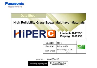 Panasonic Laminate R-1755C and Prepreg R-1650C Data Sheet - cover page