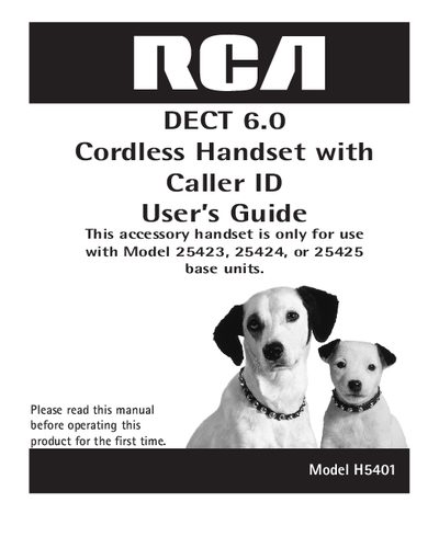 RCA H5401 Cordless Handset User Guide - cover page