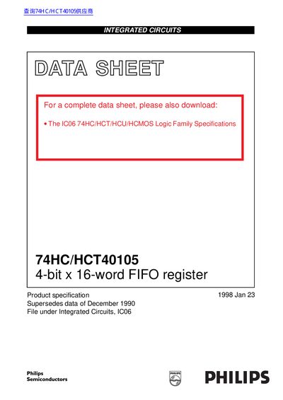 Philips 74HC/HCT40105 FIFO Register Datasheet - cover page