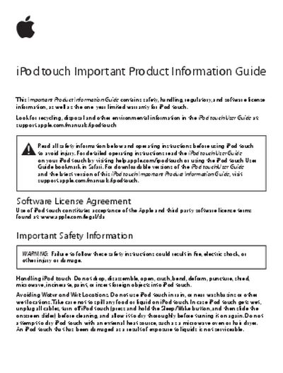 Apple iPod touch Important Product Information Guide - cover page