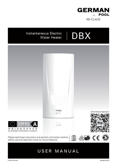 DBX WH-DBX-M-18(7) Instantaneous Electric Water Heater User Manual - cover page