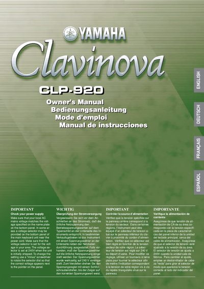 Yamaha CLP-920 Digital Piano Owner's Manual - cover page