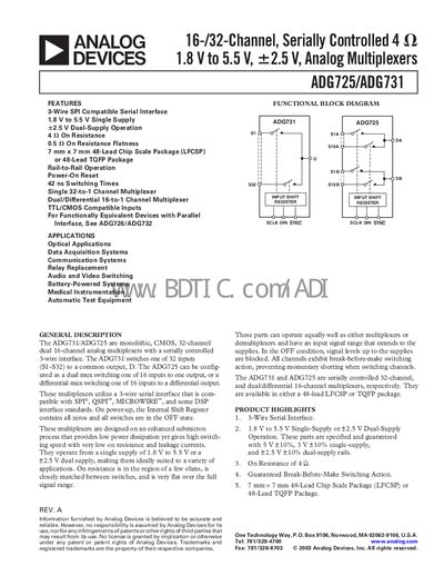 Analog Devices ADG725/ADG731 Datasheet - cover page