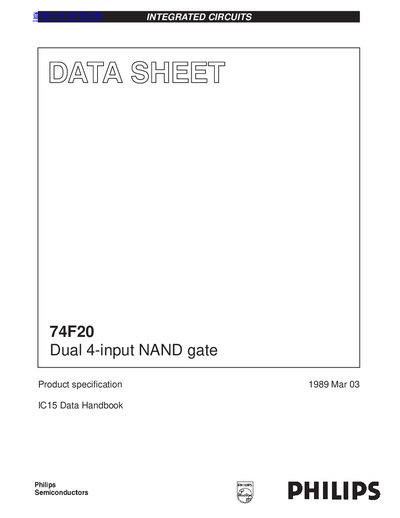 Philips 74F20 Dual 4-input NAND Gate Datasheet - cover page