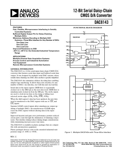Analog Devices DAC8143 12‑Bit Serial Daisy‑Chain DAC Datasheet - cover page