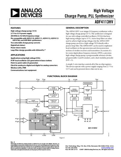 Analog Devices ADF4113HV Datasheet - cover page