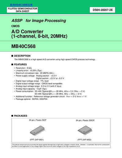 Fujitsu MB40C568 ASSP A/D Converter Datasheet - cover page