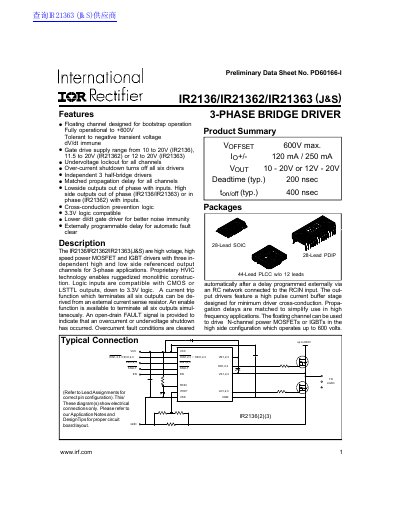 international IOR Rectifier IR2136/IR21362/IR21363 (J S) handbook