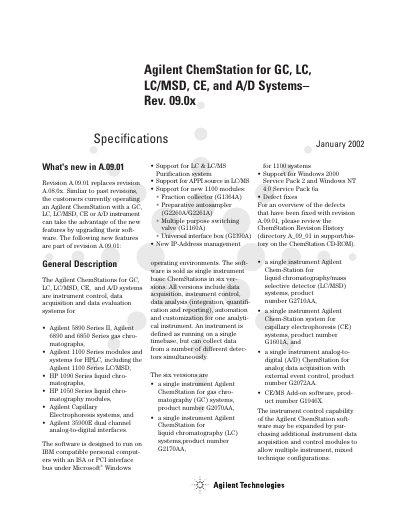Agilent ChemStation for GC/LC/LC/MSD/CE/A/D Systems Rev. 09.0x User Manual - cover page