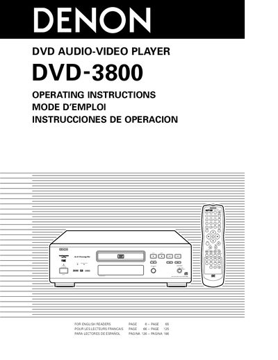 Denon DVD-3800 DVD Audio-Video Player Operating Instructions - cover page