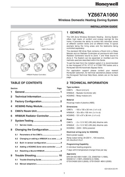 Honeywell YZ667A1060 Installation Guide - cover page
